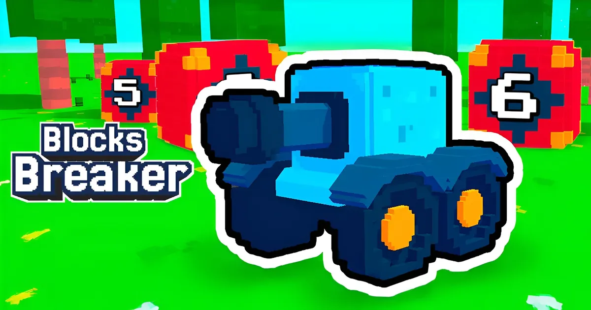 Blocks Breaker gameplay screenshot showing brick breaking action with power-ups